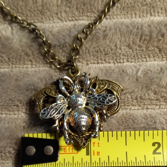 Hand Crafted Bee Necklace 3D Bronze And Silvertone Necklace - Picture 3 of 4